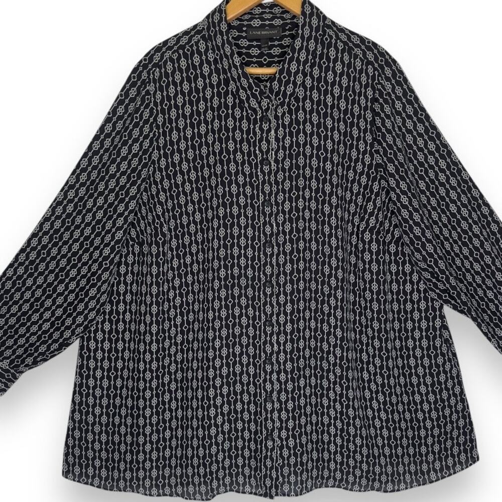 Lane Bryant Women's Button Down Shirt 22/24 Black Geometric Print Long Sleeve - Picture 9 of 9